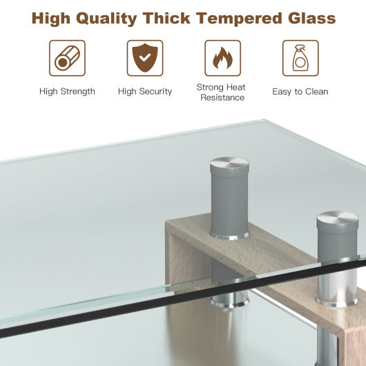 Rectangle Glass Coffee Table with Metal Legs for Living Room-Natural