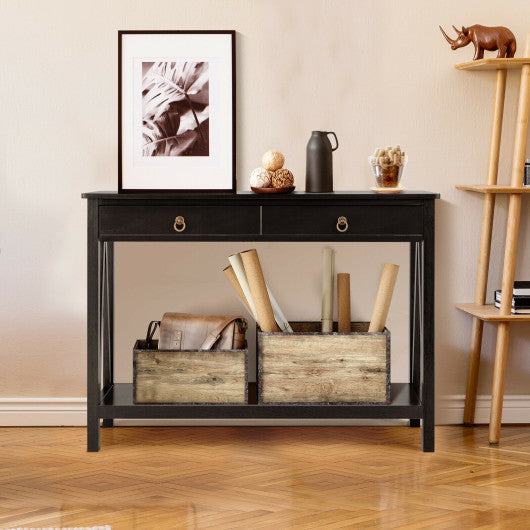 Console Table with Drawer Storage Shelf for Entryway Hallway-Black