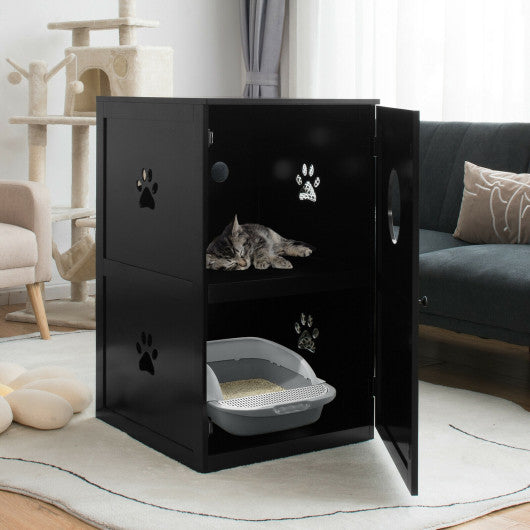 2-tier Litter Hidden Cat House With Anti-toppling Device-Black