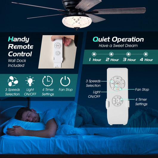 52 Inch Ceiling Fan with 3 Wind Speeds and 5 Reversible Blades-Gray