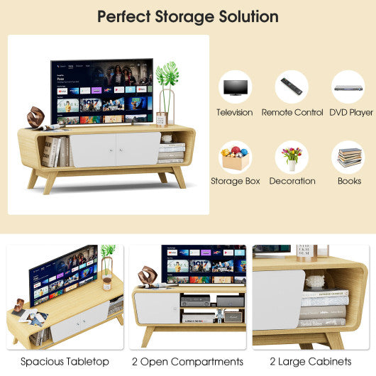 Sliding Door TV Stand with Adjustable Shelf for TVs up to 55 Inch-Natural