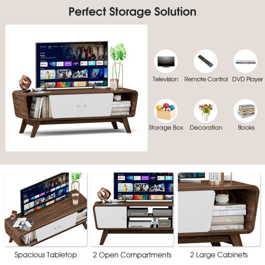Sliding Door TV Stand with Adjustable Shelf for TVs up to 55 Inch-Walnut