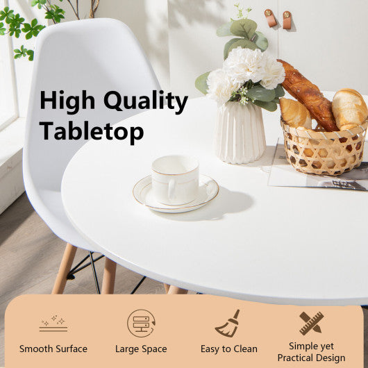 Round Modern Dining Table with Solid Wooden Leg-White