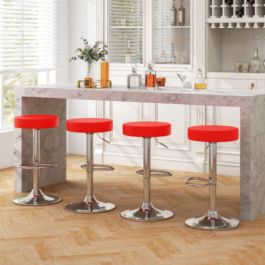 Set of 2 Adjustable Swivel Round Bar Stool Pub Chairs-Red