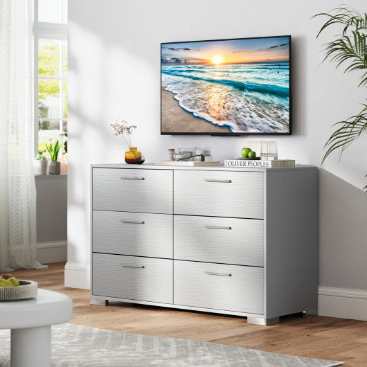 6 Drawer Storage Cabinet with Metal Legs Handles with Anti-Toppling Devices-Grey