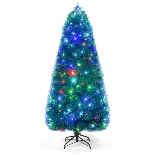 5/6/7 FT Pre-Lit Fiber Optic Christmas Tree with 148/185/226 Multi-Color LED Lights and Top Star Light-6 ft