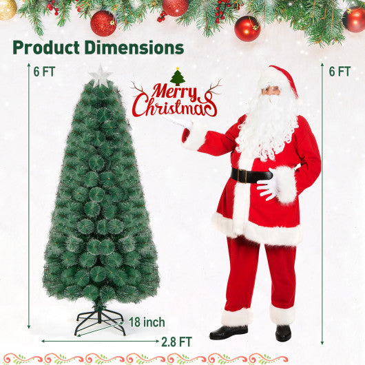 5/6/7 FT Pre-Lit Fiber Optic Christmas Tree with 148/185/226 Multi-Color LED Lights and Top Star Light-6 ft