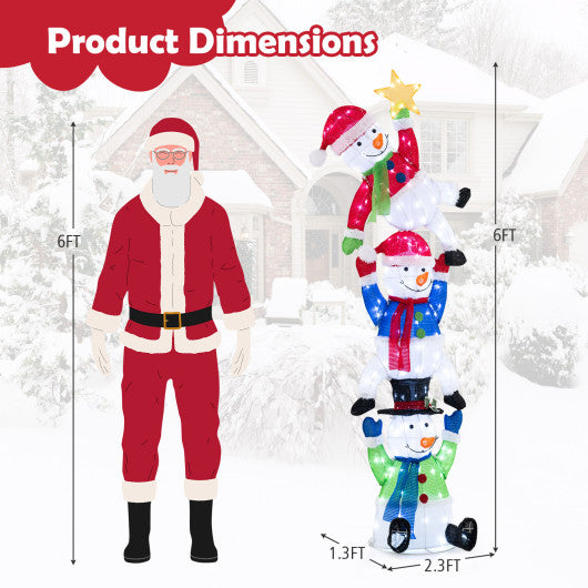 6 FT Pre-Lit Stacked Snowman Set with 155 LED Lights and Ground Stakes