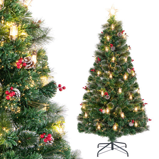 5/6/7 Feet Artificial Christmas Tree with Red Berries and Kerosene Lamps-6 ft