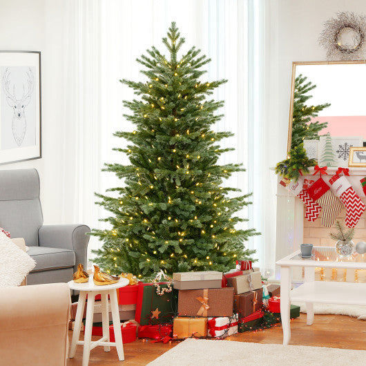 5/6/7 Feet Artificial Christmas Tree with 1426/2116/3156 Lush PVC and 200/300/400 Warm White LED Lights-M