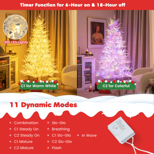 6 Feet Artificial Xmas Tree with 383 PE Branch Tips and 300 LED Lights