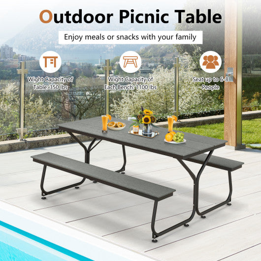 6 Feet Outdoor Picnic Table Bench Set for 6-8 People-Gray