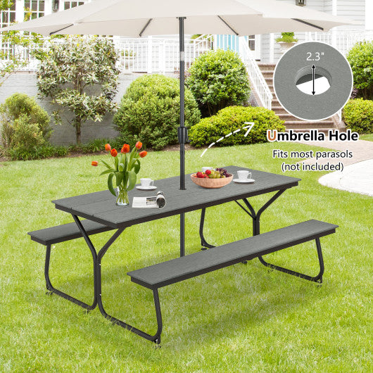 6 Feet Outdoor Picnic Table Bench Set for 6-8 People-Gray