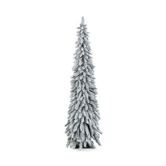 4/5/6 Feet Pre-Lit Artificial Christmas Tree Snow-Flocked Slim Pencil Xmas Decor-6 ft