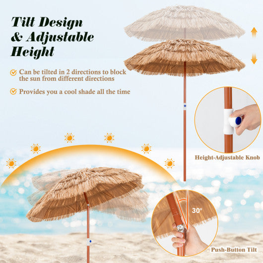 6 Feet Thatched Patio Umbrella with Tilt Design and Carrying Bag