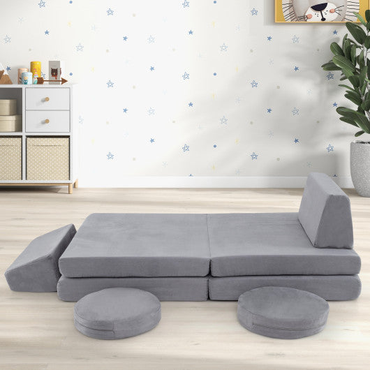 6 Pieces Modular Kids Play Couch Set with Washable Covers for Living Room Playroom-Gray