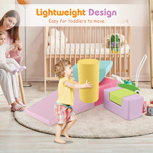 6 Pieces Foam Climbing Blocks Indoor Climb and Crawl Activity Playset with Rectangles-Macaron Multicolor