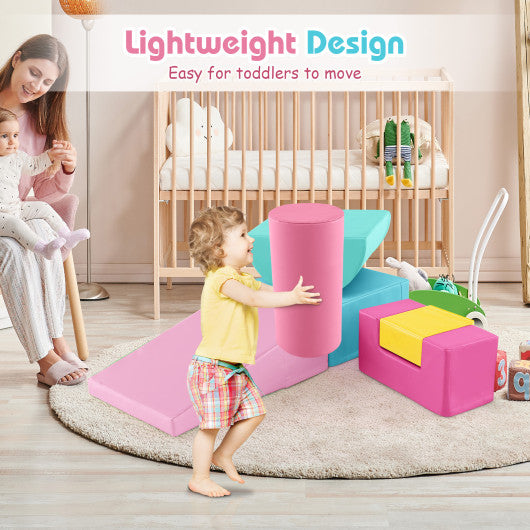 6 Pieces Foam Climbing Blocks Indoor Climb and Crawl Activity Playset with Rectangles-Pink