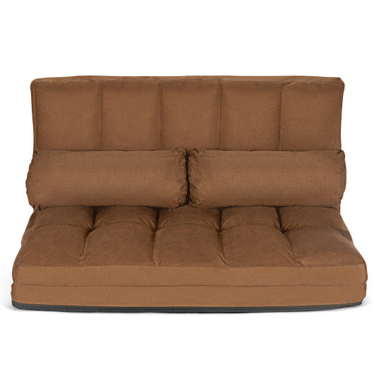 6-Position Foldable Floor Sofa Bed with Detachable Cloth Cover-Brown