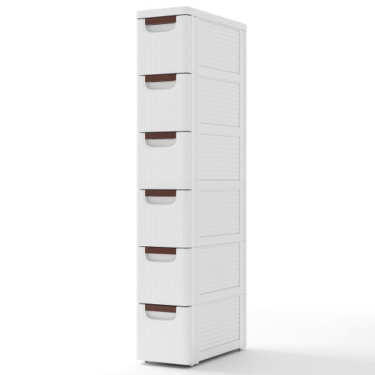 3/4/5/6-Drawer Rolling Organizer Unit Narrow Storage Cabinet with Built-In Wheels for Small Space-6-Drawer