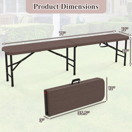 6 Feet Folding HDPE Bench with 1320 LBS Capacity and Handle Lock-Brown