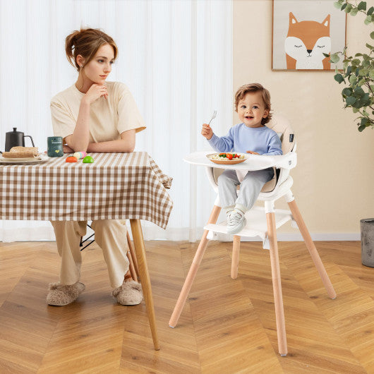 6 in 1 Convertible Highchair with Safety Harness and Removable Tray-Beige