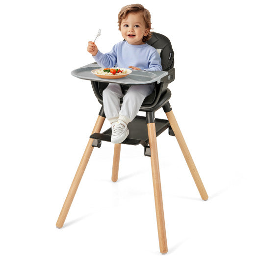 6 in 1 Convertible Highchair with Safety Harness and Removable Tray-Black