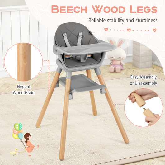 6 in 1 Convertible Highchair with Safety Harness and Removable Tray-Gray