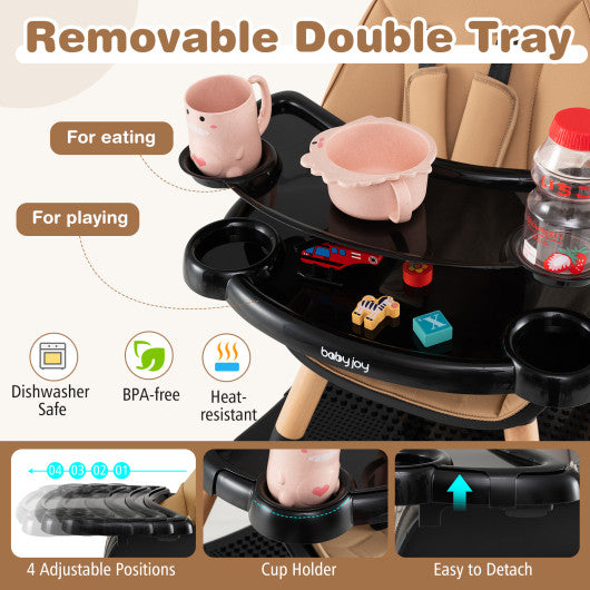 6 in 1 High Chair for Babies and Toddlers Ages 6-36 Months-Coffee