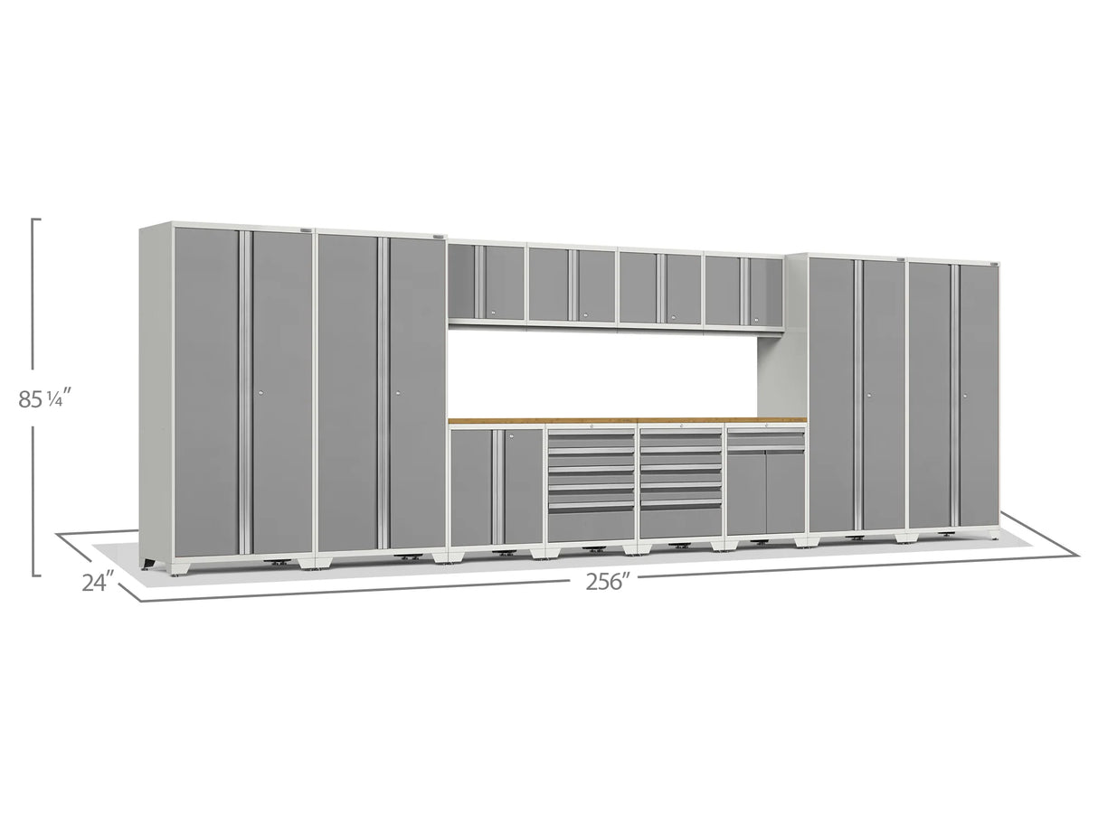 Pro Series 14 Piece Cabinet Set with Lockers, Base, Wall, Tool Drawer, Multi-Function Cabinets and 56 In. Worktop