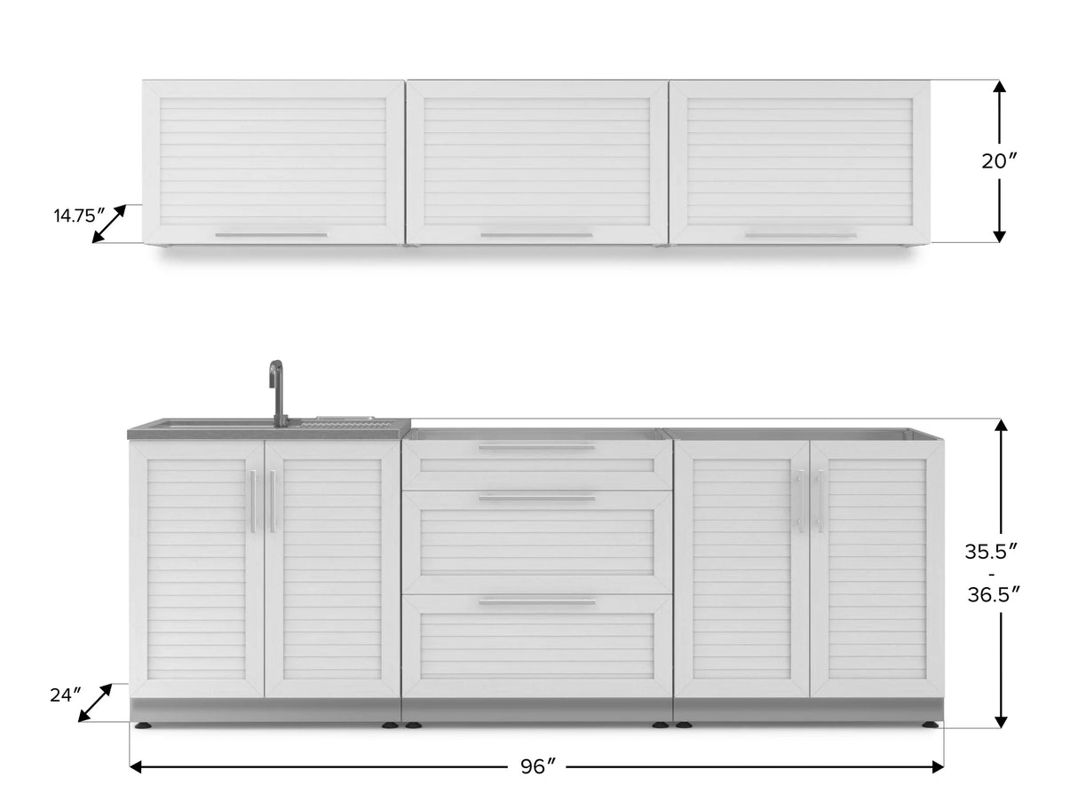 Outdoor Kitchen Stainless Steel 6 Piece Cabinet Set with Sink, 3-Drawer, 2-Door and Wall Cabinets