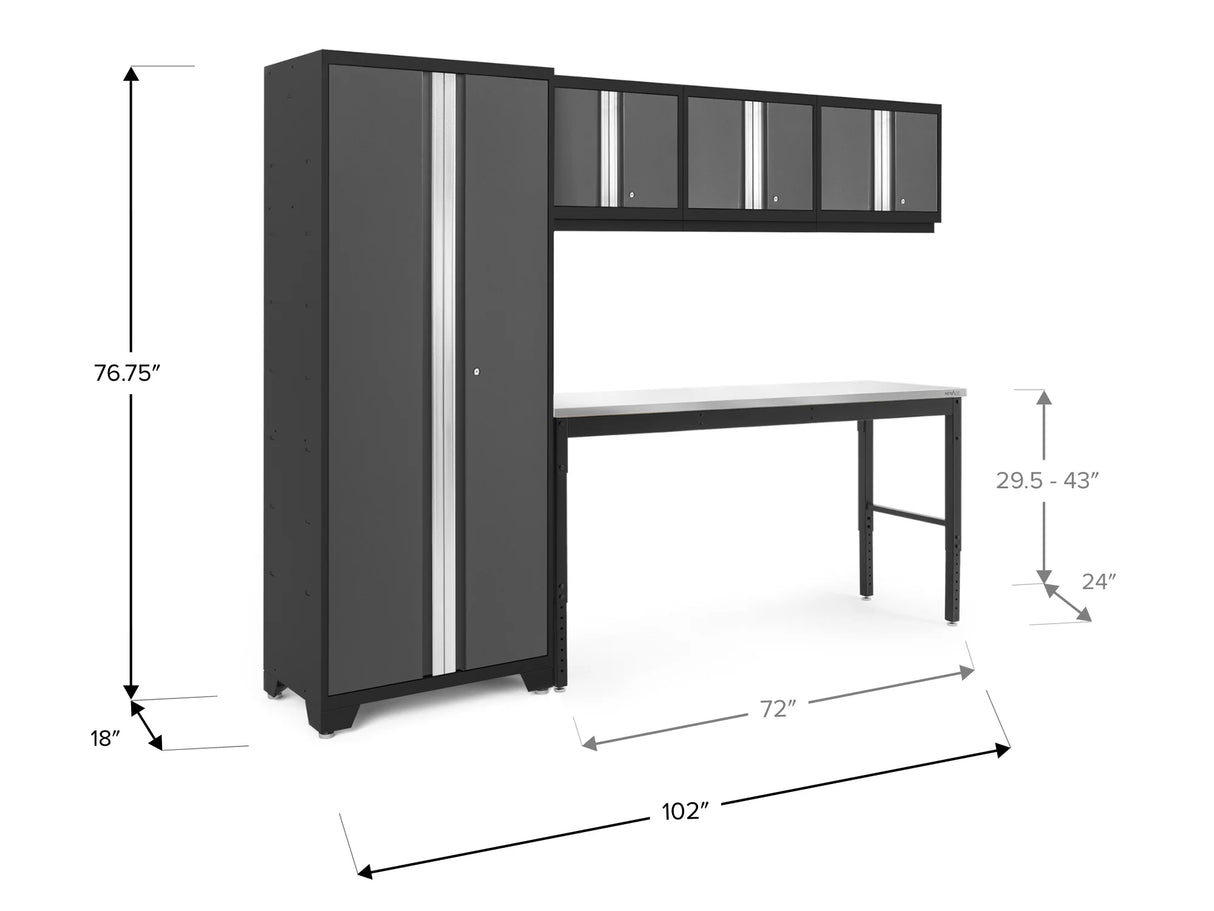 Bold Series 5 Piece Cabinet Set with Multi-Use Locker, Wall Cabinet, and Workbench