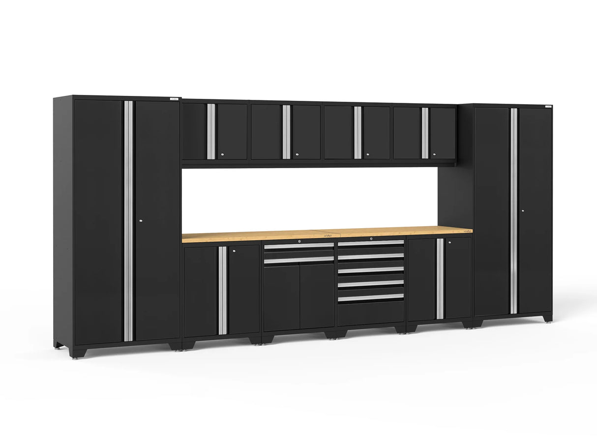 Pro Series 12 Piece Cabinet Set with Lockers, Base, Wall, Tool Drawer Cabinet and 56 In. Worktop