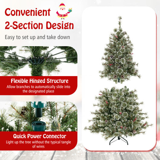 6/7.5/9 FT Artificial Christmas Tree Pre-Lit Hinged Holiday Tree with 360° Quick Power Connector-6 ft