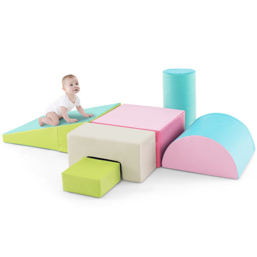 6 Pieces Foam Climbing Blocks Indoor Climb and Crawl Activity Playset with Rectangles-Green