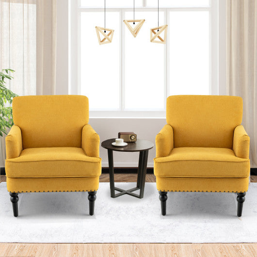 Modern Upholstered Padded Accent Chair with Rubber Wood Legs-Yellow