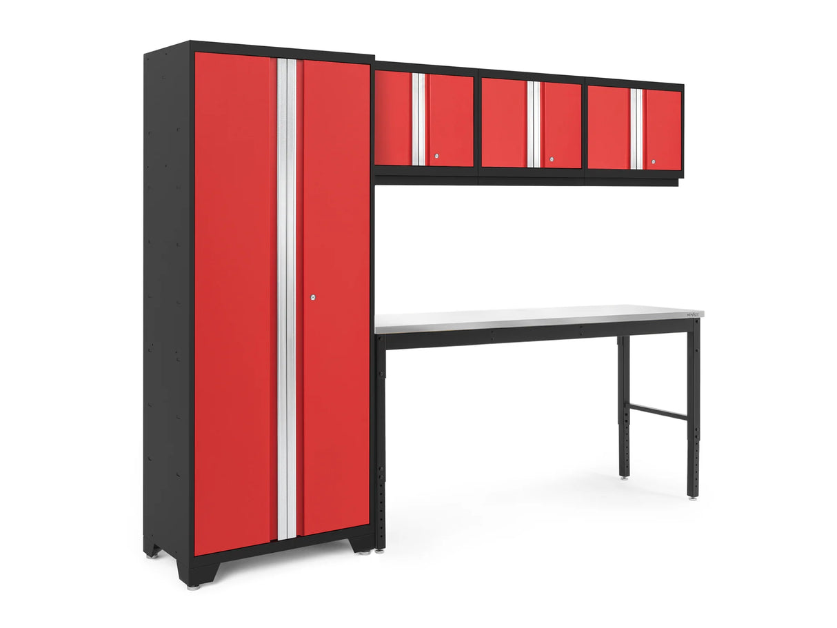 Bold Series 5 Piece Cabinet Set with Multi-Use Locker, Wall Cabinet, and Workbench