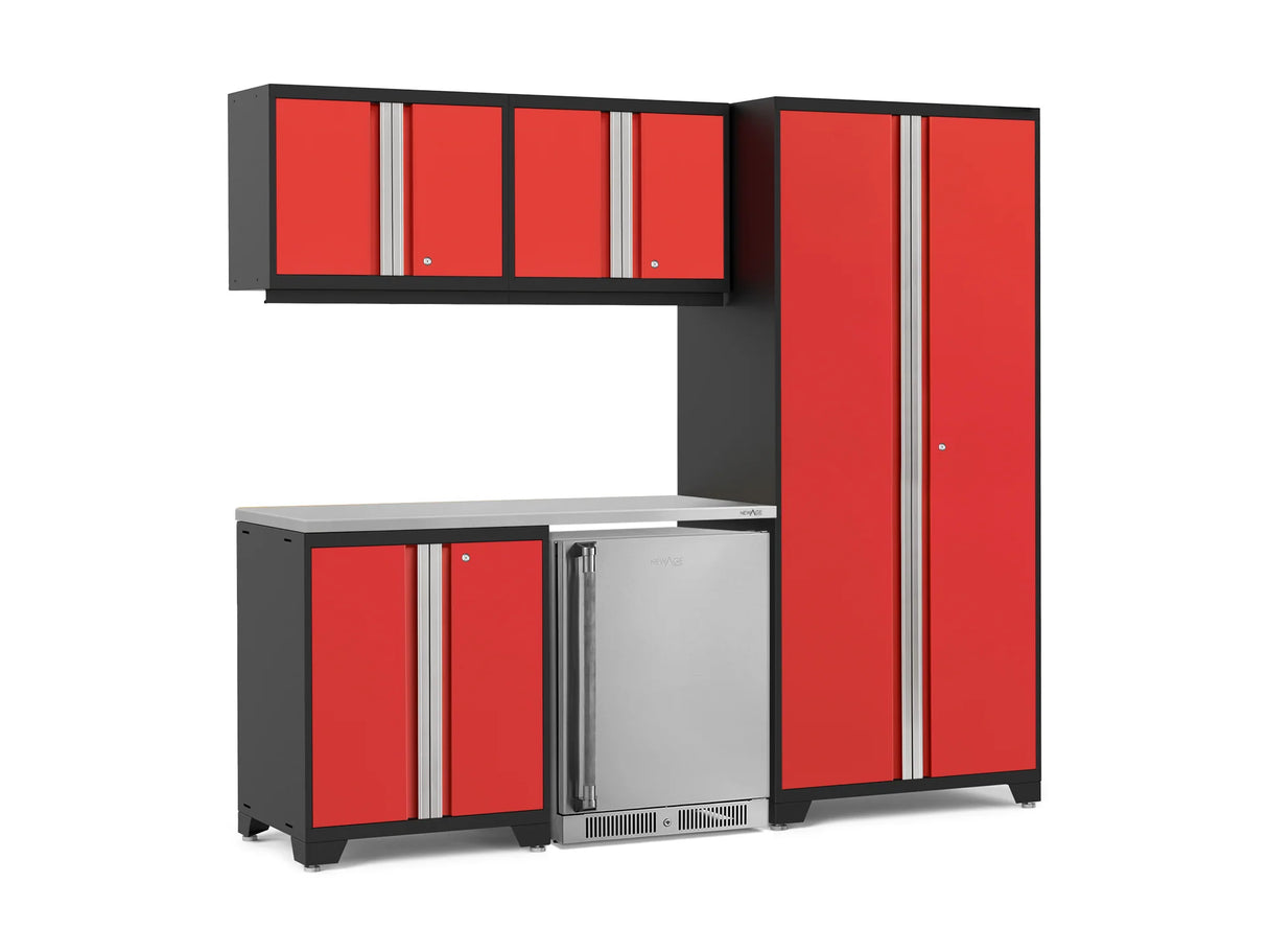 Pro Series 6 Piece Cabinet Set with Base, Wall Cabinet, Locker and Stainless Steel Door Fridge