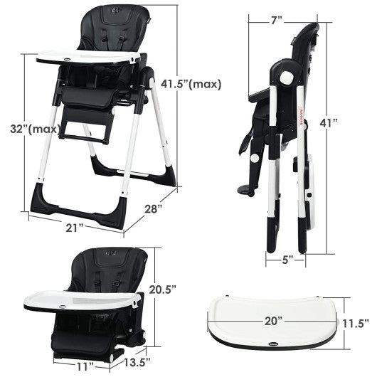 4-in-1 High Chair–Booster Seat with Adjustable Height and Recline-Black