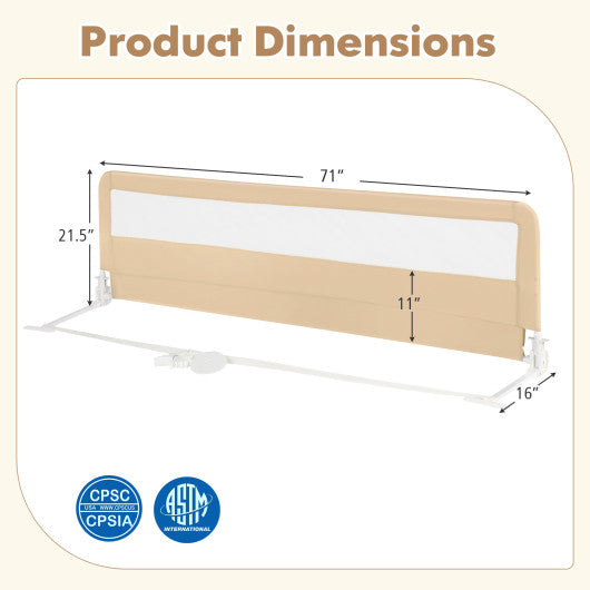 71 Inch Extra Long Swing Down Bed Guardrail with Safety Straps-Beige