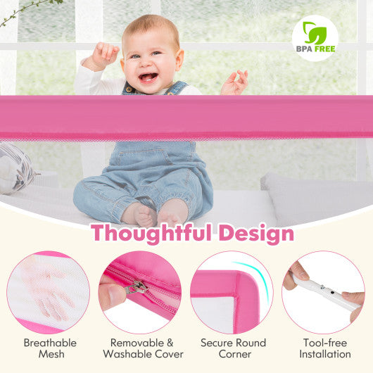 71 Inch Extra Long Swing Down Bed Guardrail with Safety Straps-Pink