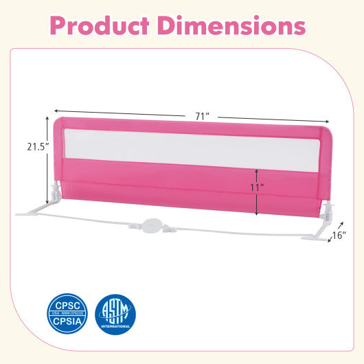 71 Inch Extra Long Swing Down Bed Guardrail with Safety Straps-Pink