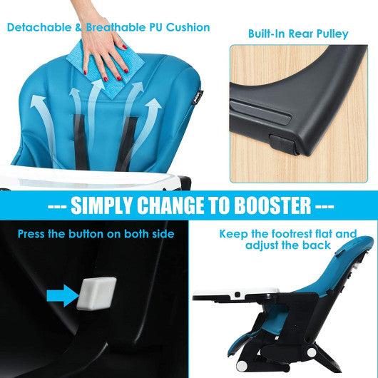 4-in-1 High Chair–Booster Seat with Adjustable Height and Recline-Navy