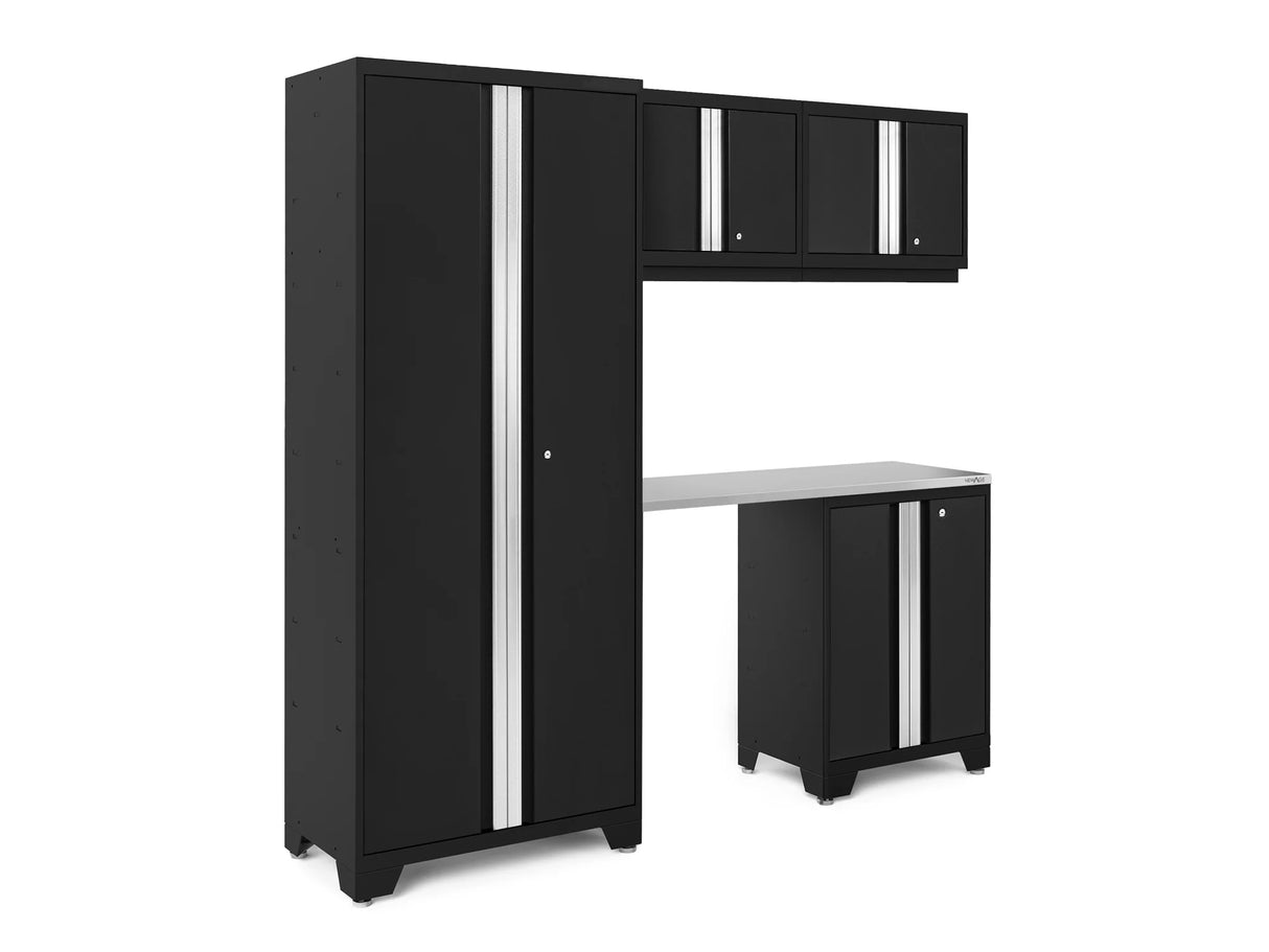 Bold Series 5 Piece Cabinet Set with Multi-Use Locker, Base & Wall Cabinet, and Worktop