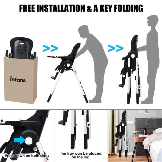 4-in-1 High Chair–Booster Seat with Adjustable Height and Recline-Black