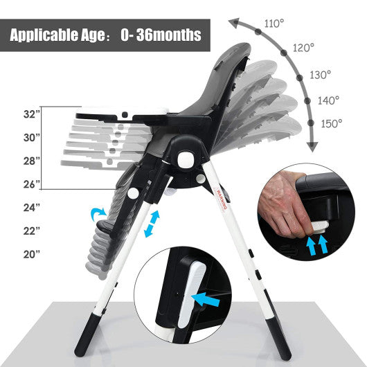 4-in-1 High Chair–Booster Seat with Adjustable Height and Recline-Gray