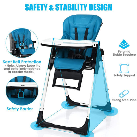 4-in-1 High Chair–Booster Seat with Adjustable Height and Recline-Navy