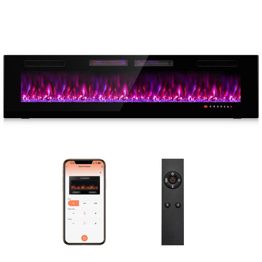 42/50/60/72 Inch Ultra-Thin Electric Fireplace with Decorative Crystals-72 inches