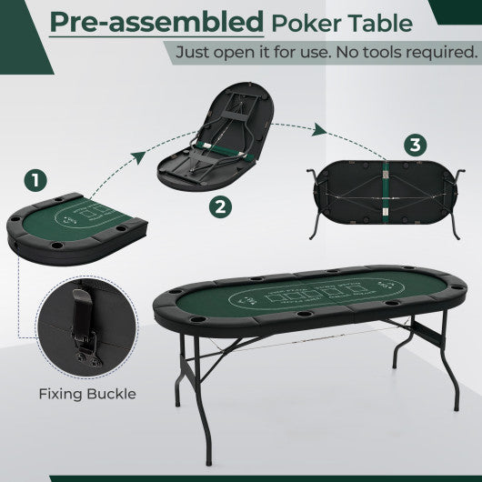 72 Inch Foldable Poker Table for 8 Players Portable Oval Card Board Game Table-Green
