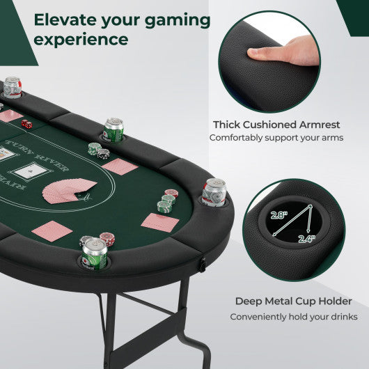 72 Inch Foldable Poker Table for 8 Players Portable Oval Card Board Game Table-Green